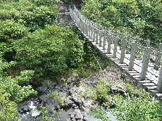 伊佐ノ浦渓谷にかかる白野吊り橋。長さ４０ｍです。